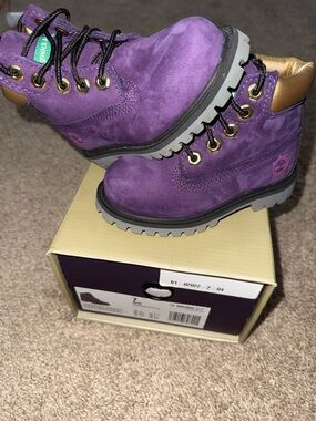 Timberland Purple Suede Lug Boots with Gold Collar